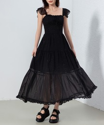DAY CLOSET（デイ クローゼット）の「レディース きれいめシャーリング×フリルバックリボンフレアシアーロングワンピース（ワンピース・レディース）」