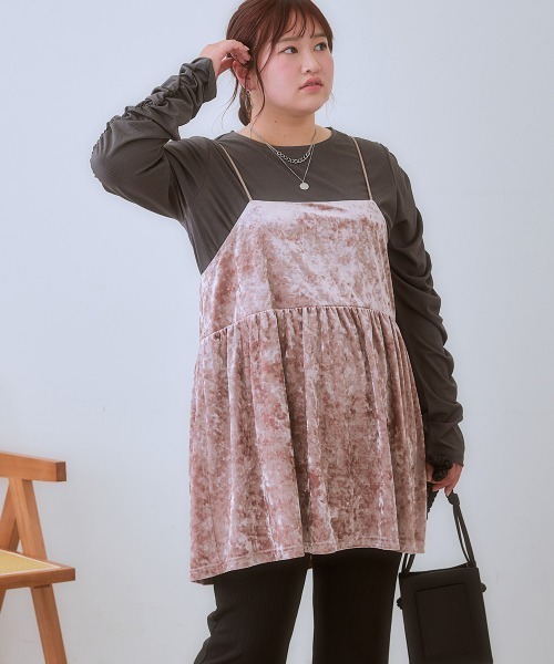 SMILE LAND（スマイルランド）の「＜大きいサイズ＞カットベロアキャミソール（キャミソール・レディース・ブラック/ピンク系・4L/3L/L/5L/LL）」の6枚目の写真