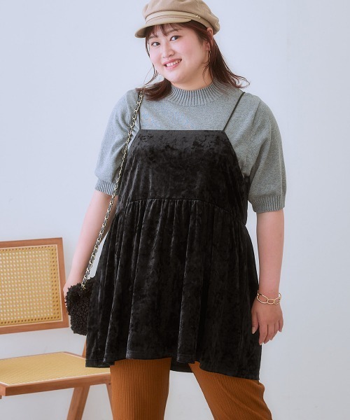 SMILE LAND（スマイルランド）の「＜大きいサイズ＞カットベロアキャミソール（キャミソール・レディース・ブラック/ピンク系・4L/3L/L/5L/LL）」の3枚目の写真