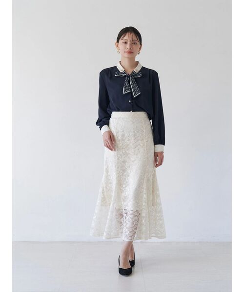 TONAL（トーナル）の「スカーフタイドッキングブラウス（シャツ/ブラウス・レディース・ネイビー/オフホワイト/ベビーピンク・MEDIUM）」の9枚目の写真