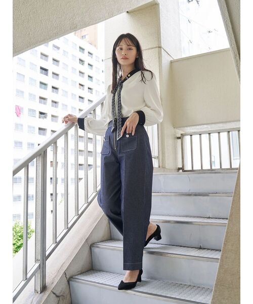 TONAL（トーナル）の「スカーフタイドッキングブラウス（シャツ/ブラウス・レディース・ネイビー/オフホワイト/ベビーピンク・MEDIUM）」の15枚目の写真