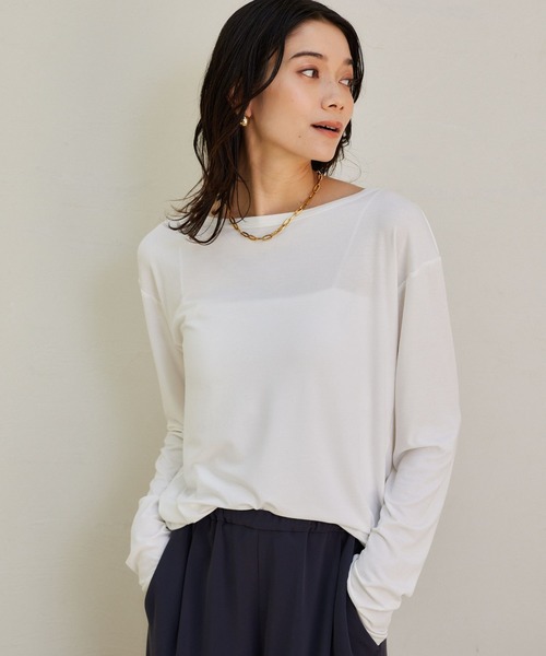 BARNYARDSTORM(バンヤードストーム)の「BARNYARDSTORM / ボートネックソフトプルオーバー / マシンウォッシャブル(Tシャツ/カットソー・レディース・ホワイト/チャコールグレー/ブラック・FREE)」の1枚目の写真