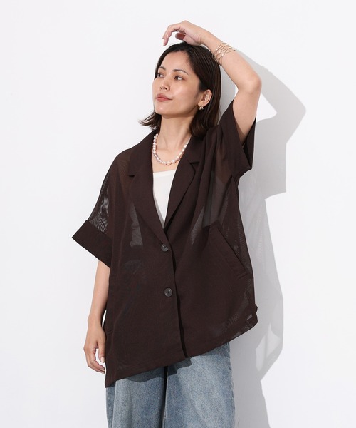 Floran(フローラン)の「メッシュ半袖ジャケット(テーラードジャケット・レディース・ブラウン/ブラック/アイボリー・FREE)」の3枚目の写真