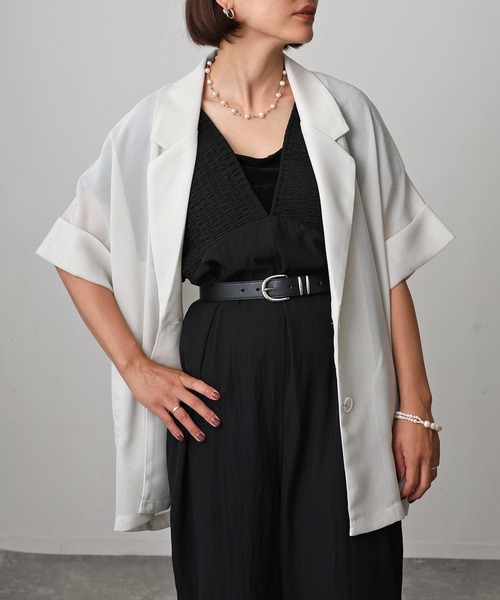 Floran(フローラン)の「メッシュ半袖ジャケット(テーラードジャケット・レディース・ブラウン/ブラック/アイボリー・FREE)」の2枚目の写真