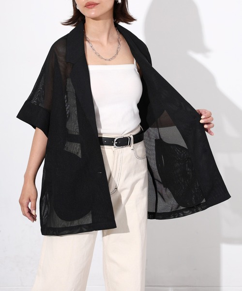 Floran(フローラン)の「メッシュ半袖ジャケット(テーラードジャケット・レディース・ブラウン/ブラック/アイボリー・FREE)」の9枚目の写真