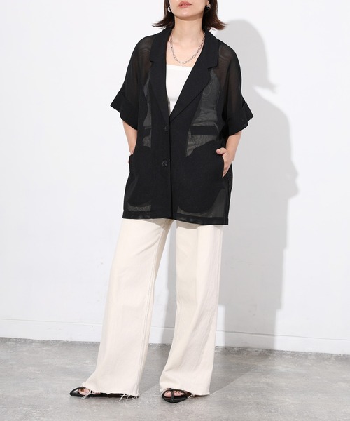 Floran(フローラン)の「メッシュ半袖ジャケット(テーラードジャケット・レディース・ブラウン/ブラック/アイボリー・FREE)」の10枚目の写真