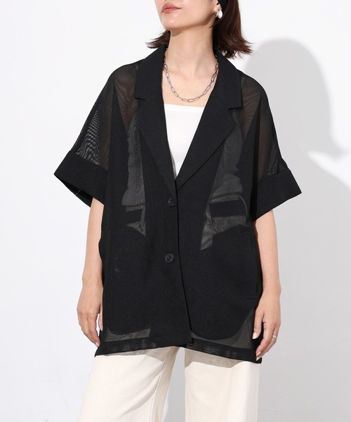 Floran(フローラン)の「メッシュ半袖ジャケット(テーラードジャケット・レディース・ブラウン/ブラック/アイボリー・FREE)」の20枚目の写真