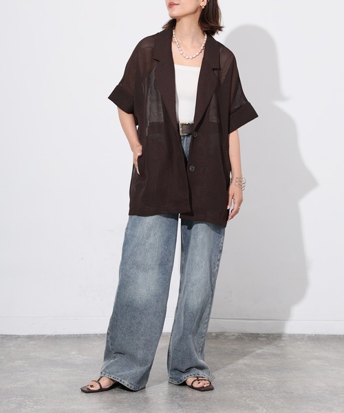 Floran(フローラン)の「メッシュ半袖ジャケット(テーラードジャケット・レディース・ブラウン/ブラック/アイボリー・FREE)」の12枚目の写真