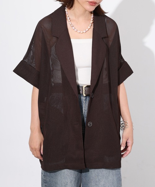 Floran(フローラン)の「メッシュ半袖ジャケット(テーラードジャケット・レディース・ブラウン/ブラック/アイボリー・FREE)」の13枚目の写真