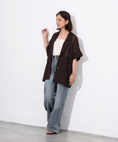 Floran(フローラン)の「メッシュ半袖ジャケット(テーラードジャケット・レディース・ブラウン/ブラック/アイボリー・FREE)」の22枚目の写真