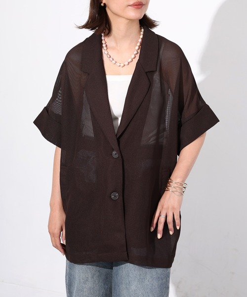 Floran(フローラン)の「メッシュ半袖ジャケット(テーラードジャケット・レディース・ブラウン/ブラック/アイボリー・FREE)」の15枚目の写真