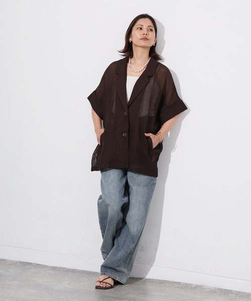 Floran(フローラン)の「メッシュ半袖ジャケット(テーラードジャケット・レディース・ブラウン/ブラック/アイボリー・FREE)」の14枚目の写真