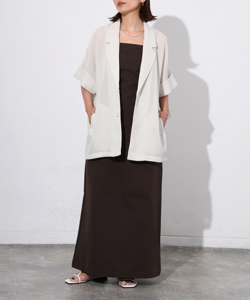 Floran(フローラン)の「メッシュ半袖ジャケット(テーラードジャケット・レディース・ブラウン/ブラック/アイボリー・FREE)」の4枚目の写真