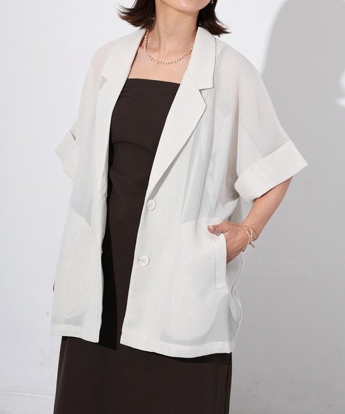 Floran(フローラン)の「メッシュ半袖ジャケット(テーラードジャケット・レディース・ブラウン/ブラック/アイボリー・FREE)」の5枚目の写真