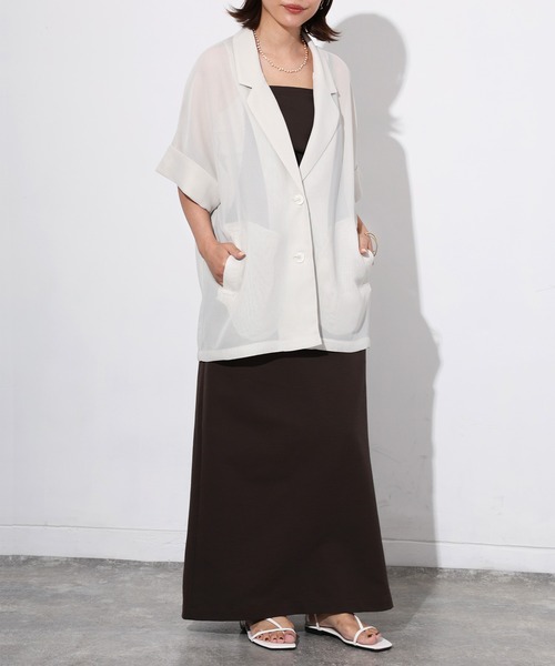 Floran(フローラン)の「メッシュ半袖ジャケット(テーラードジャケット・レディース・ブラウン/ブラック/アイボリー・FREE)」の6枚目の写真