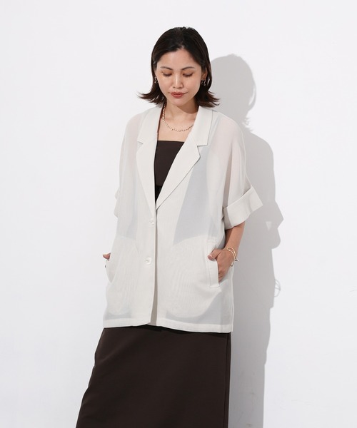 Floran(フローラン)の「メッシュ半袖ジャケット(テーラードジャケット・レディース・ブラウン/ブラック/アイボリー・FREE)」の7枚目の写真