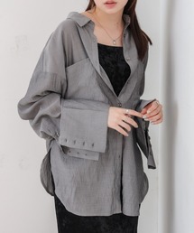【日除けやエアコン対策にもおすすめ◎】ワイドカフスワンポイント刺繍シアーシャツ