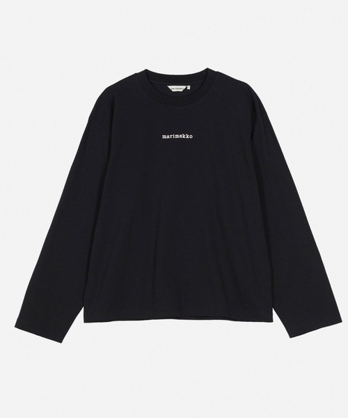 マリメッコ☆マリロゴ Tシャツ 黒 marimekko｜マリメッコのTシャツ/カットソー（ブラック/黒色系