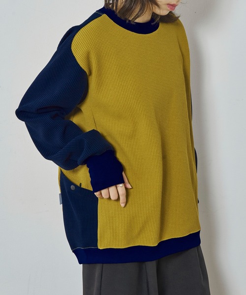 narifuri（ナリフリ）の「【narifuri】マルチワッフルクルーネックスウェット NF1173（スウェット・メンズ・その他2/その他1/ブラック/ホワイト/カーキ・S/XL/L/M）」の4枚目の写真