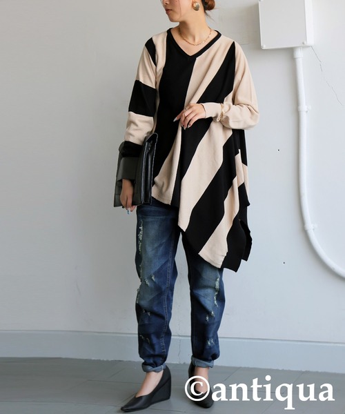 2021FW バイアスニット バイアスボーダーニット（ニット/セーター）｜antiqua