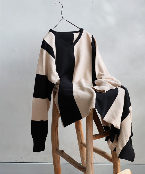 2021FW バイアスニット バイアスボーダーニット（ニット/セーター）｜antiqua