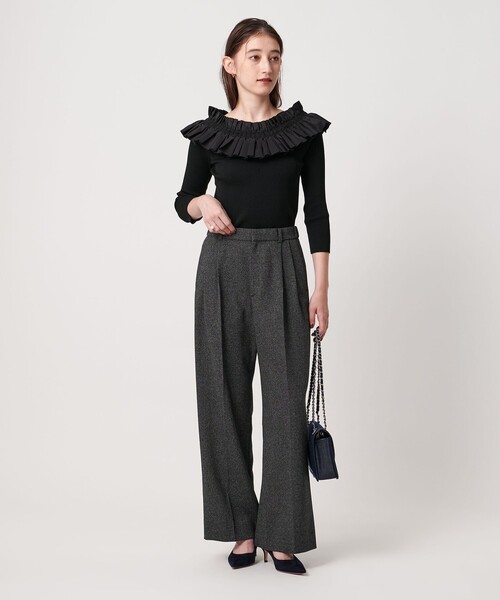 UNITED ARROWS（ユナイテッドアローズ）の「2タック メランジ ワイド パンツ ‐ウォッシャブル‐（その他パンツ・レディース・ブラック/ワイン・38/36/40/34）」の6枚目の写真