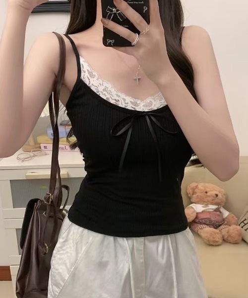 Lace Ladies(レースレディース)の「レース レイヤード リボン カップ付き キャミソール(キャミソール・レディース・ブルー/ブラック/ホワイト・FREE)」の18枚目の写真
