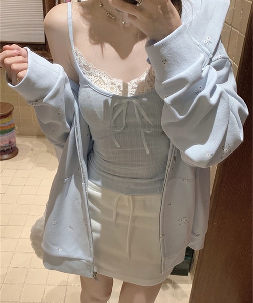 Lace Ladies(レースレディース)の「レース レイヤード リボン カップ付き キャミソール(キャミソール・レディース・ブルー/ブラック/ホワイト・FREE)」の12枚目の写真