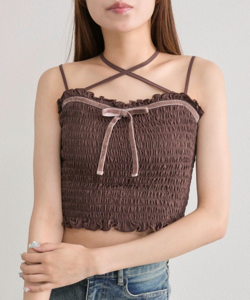 OLIVE des OLIVE（オリーブデオリーブ）の「ベロアリボンシャーリングキャミ（キャミソール・レディース・ブラウン/オフホワイト/その他・FREE）」の13枚目の写真