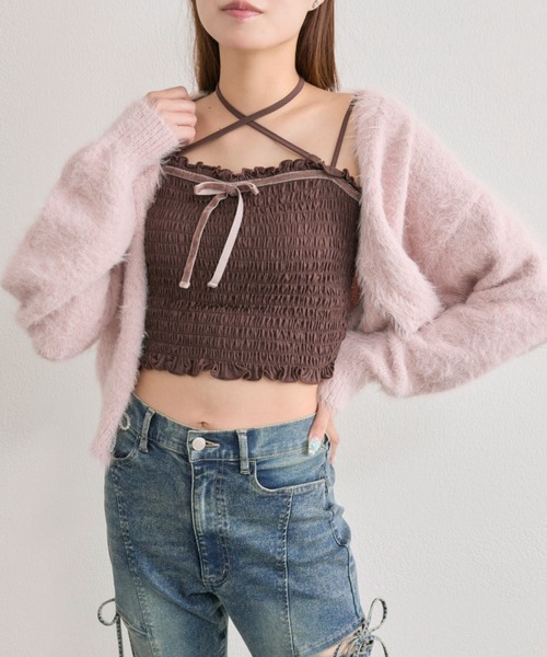 OLIVE des OLIVE（オリーブデオリーブ）の「ベロアリボンシャーリングキャミ（キャミソール・レディース・ブラウン/オフホワイト/その他・FREE）」の15枚目の写真