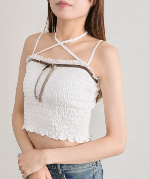 OLIVE des OLIVE（オリーブデオリーブ）の「ベロアリボンシャーリングキャミ（キャミソール・レディース・ブラウン/オフホワイト/その他・FREE）」の18枚目の写真