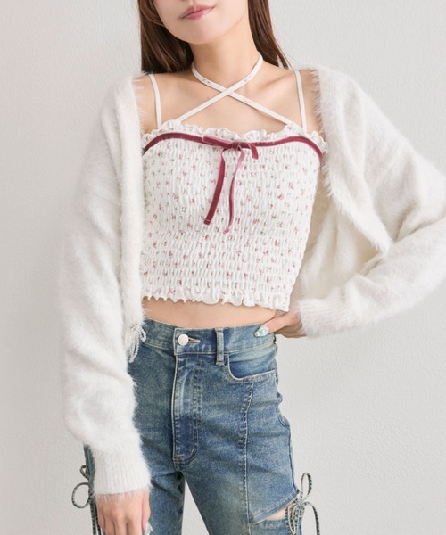 OLIVE des OLIVE（オリーブデオリーブ）の「ベロアリボンシャーリングキャミ（キャミソール・レディース・ブラウン/オフホワイト/その他・FREE）」の6枚目の写真