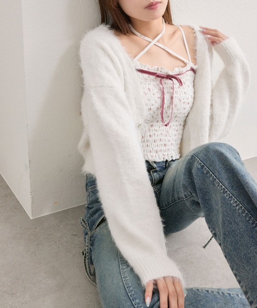 OLIVE des OLIVE（オリーブデオリーブ）の「ベロアリボンシャーリングキャミ（キャミソール・レディース・ブラウン/オフホワイト/その他・FREE）」の9枚目の写真