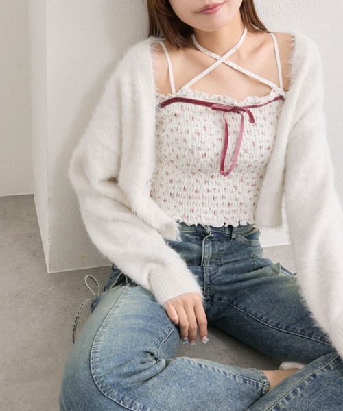 OLIVE des OLIVE（オリーブデオリーブ）の「ベロアリボンシャーリングキャミ（キャミソール・レディース・ブラウン/オフホワイト/その他・FREE）」の10枚目の写真