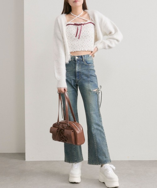 OLIVE des OLIVE（オリーブデオリーブ）の「ベロアリボンシャーリングキャミ（キャミソール・レディース・ブラウン/オフホワイト/その他・FREE）」の11枚目の写真