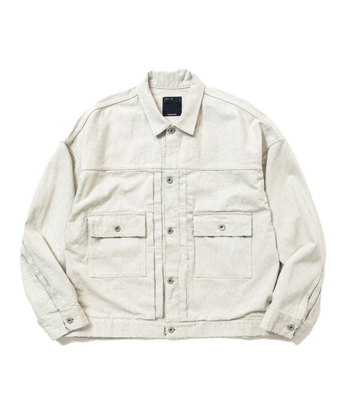 meanswhile(ミーンズワイル)の「Fade Denim Pleated Sleeve Blouse(デニムジャケット・メンズ・インディゴブルー/オフホワイト・4(XL)/3(L)/1(S)/2(M))」の1枚目の写真