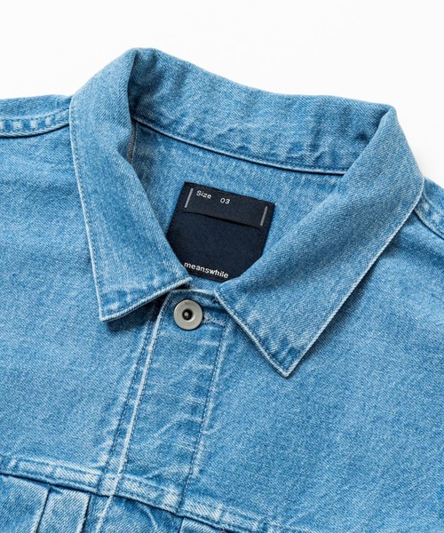 meanswhile(ミーンズワイル)の「Fade Denim Pleated Sleeve Blouse(デニムジャケット・メンズ・インディゴブルー/オフホワイト・4(XL)/3(L)/1(S)/2(M))」の18枚目の写真