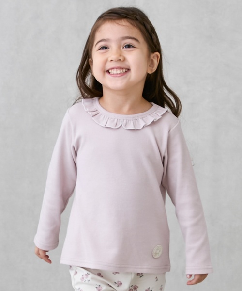 petit main(プティマイン)の「【オーガニック】フリル衿長袖Tシャツ(Tシャツ/カットソー・キッズ・キナリ/ライトピンク/オフホワイト/チャコール/ブルーグリーン・100cm/90cm/80cm/120cm/130cm/110cm)」の5枚目の写真