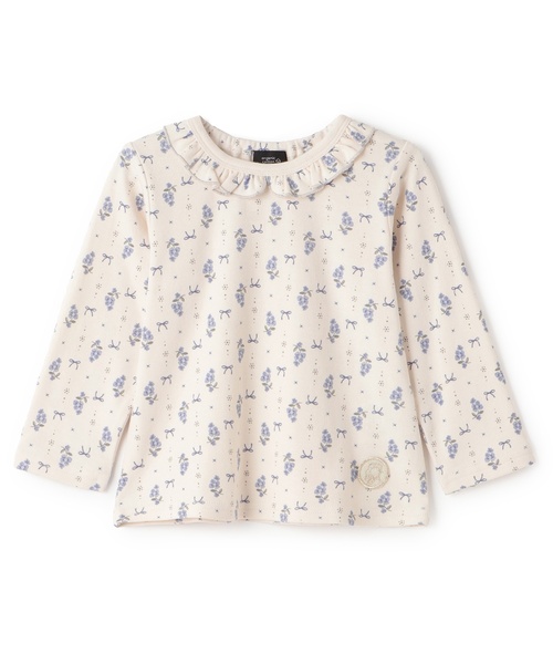 petit main(プティマイン)の「【オーガニック】フリル衿長袖Tシャツ(Tシャツ/カットソー・キッズ・キナリ/ライトピンク/オフホワイト/チャコール/ブルーグリーン・100cm/90cm/80cm/120cm/130cm/110cm)」の2枚目の写真