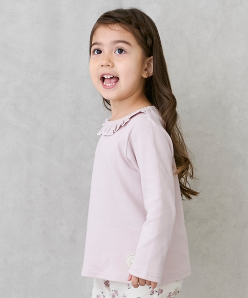 petit main(プティマイン)の「【オーガニック】フリル衿長袖Tシャツ(Tシャツ/カットソー・キッズ・キナリ/ライトピンク/オフホワイト/チャコール/ブルーグリーン・100cm/90cm/80cm/120cm/130cm/110cm)」の6枚目の写真