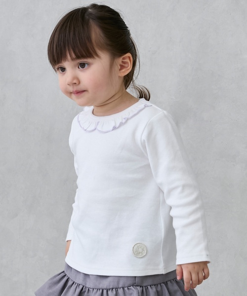 petit main(プティマイン)の「【オーガニック】フリル衿長袖Tシャツ(Tシャツ/カットソー・キッズ・キナリ/ライトピンク/オフホワイト/チャコール/ブルーグリーン・100cm/90cm/80cm/120cm/130cm/110cm)」の9枚目の写真