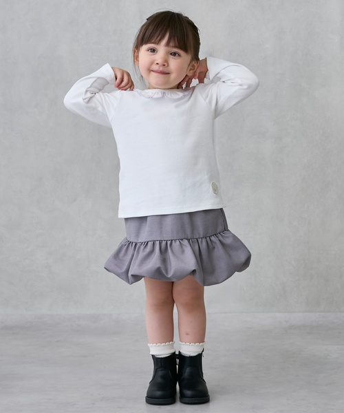 petit main(プティマイン)の「【オーガニック】フリル衿長袖Tシャツ(Tシャツ/カットソー・キッズ・キナリ/ライトピンク/オフホワイト/チャコール/ブルーグリーン・100cm/90cm/80cm/120cm/130cm/110cm)」の10枚目の写真