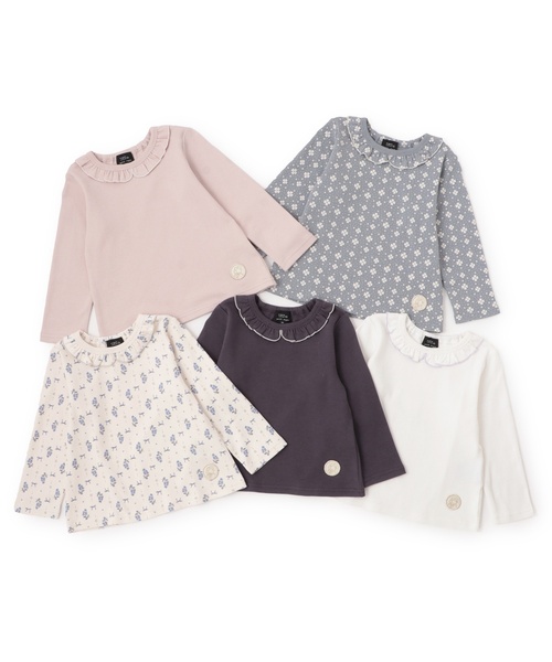 petit main(プティマイン)の「【オーガニック】フリル衿長袖Tシャツ(Tシャツ/カットソー・キッズ・キナリ/ライトピンク/オフホワイト/チャコール/ブルーグリーン・100cm/90cm/80cm/120cm/130cm/110cm)」の17枚目の写真
