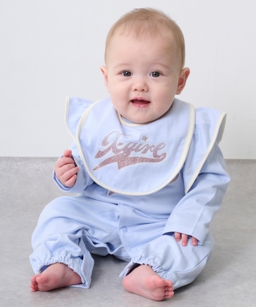 X-girl Stages（エックスガールステージス）の「ラメロゴプリントスタイ（スタイ/よだれかけ・キッズ・ライトブルー/アイボリー・F）」の10枚目の写真