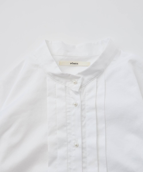 NIMES（ニーム）の「パール釦スタンドタックシャツ（シャツ/ブラウス・レディース・ネイビー/ホワイト/ブルー・FREE）」の9枚目の写真