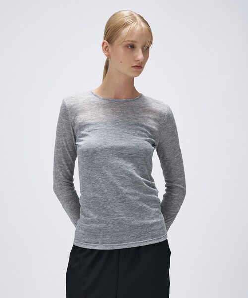 cloenc(クロエンス)の「【手洗い可】シアークルーネックプルオーバー(Tシャツ/カットソー・レディース・オフホワイト/ライトグレー系8/ベージュ系8/ブラック・02)」の3枚目の写真