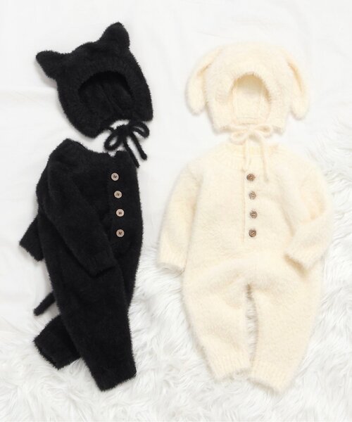 BREEZE（ブリーズ）の「FUN!FAN!ANIMAL　マシュマロカバーオール＆ボンネットセット（ロンパース・キッズ・ブラック/オフホワイト・70/80）」の4枚目の写真