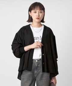 セール】シャイニーオーガンジー シャーリングブラウス（シャツ