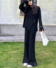 ニットセットアップ レディース 秋冬 2点セット トップス ワイドパンツ ゆったり