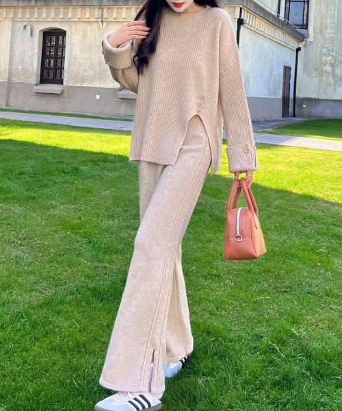 セットアップ レディース 秋冬 2点セット トップス 冬コート ボトムズ ガウチョパンツ 体型カバー おしゃれ 結婚式 上品 着痩せ 通勤 入学式 卒業式 OL セットアップ ipugo⁄イプゴ ナイロン生地セットアップ レディース